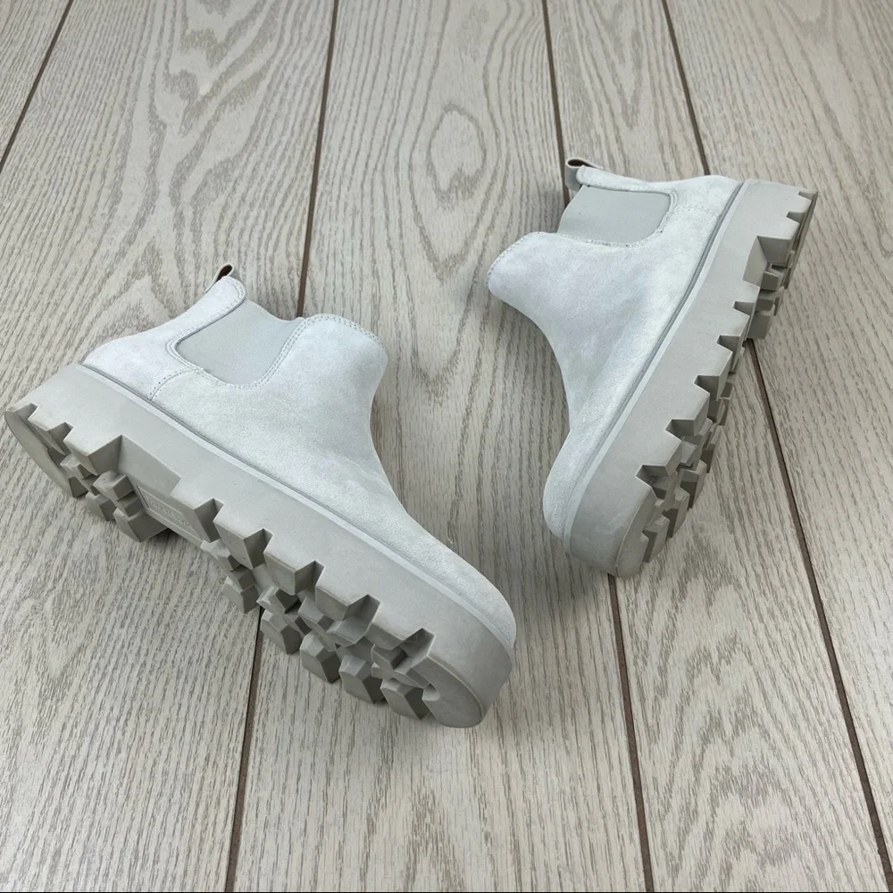 Franco Sarto Balin Lug Sole Ankle Short Booties 9.5M Aluminum Suede/fabric $139